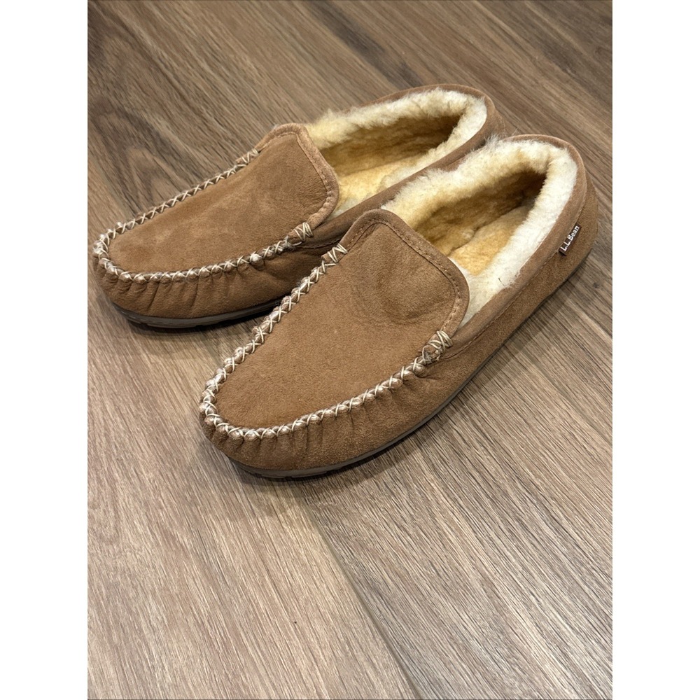 L.L. Bean Wicked Good Slippers Venetian Men's size 12 Tan Suede Shearling Lined